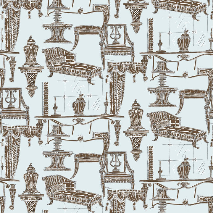 Blanca Azul/Chocolate by Gaston Y Daniela Designer Fabric LORENZO CASTILLO II COTTON - 100% Spain MEDIUM Horizontal: 55 and Vertical: 32.67 55 - Swanky Fabrics -