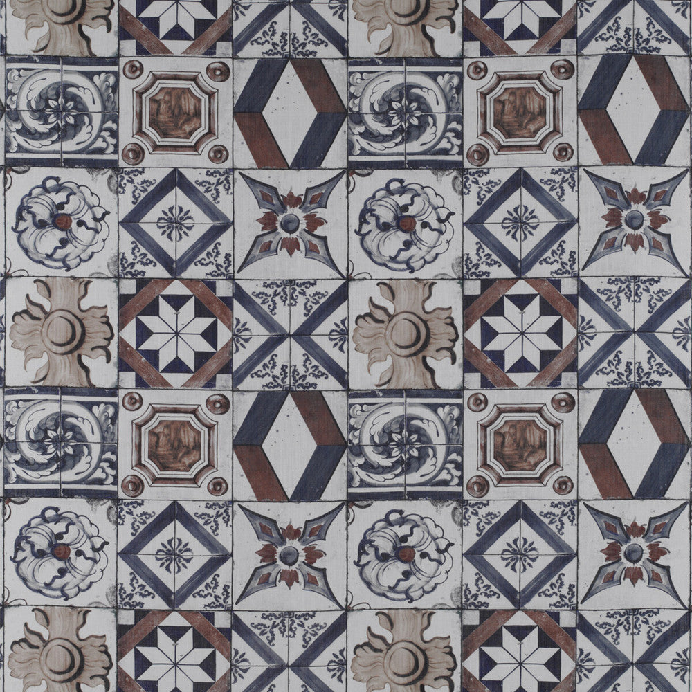 Trastevere Azul/Tabaco by Gaston Y Daniela Designer Fabric TIERRAS VISCOSE - 67%;LINEN - 33% Spain Horizontal: 27.17 and Vertical: 27.17 54.33 - Swanky Fabrics -