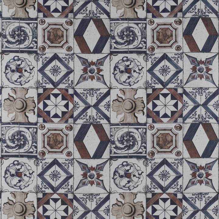 Trastevere Azul/Tabaco by Gaston Y Daniela Designer Fabric TIERRAS VISCOSE - 67%;LINEN - 33% Spain Horizontal: 27.17 and Vertical: 27.17 54.33 - Swanky Fabrics -
