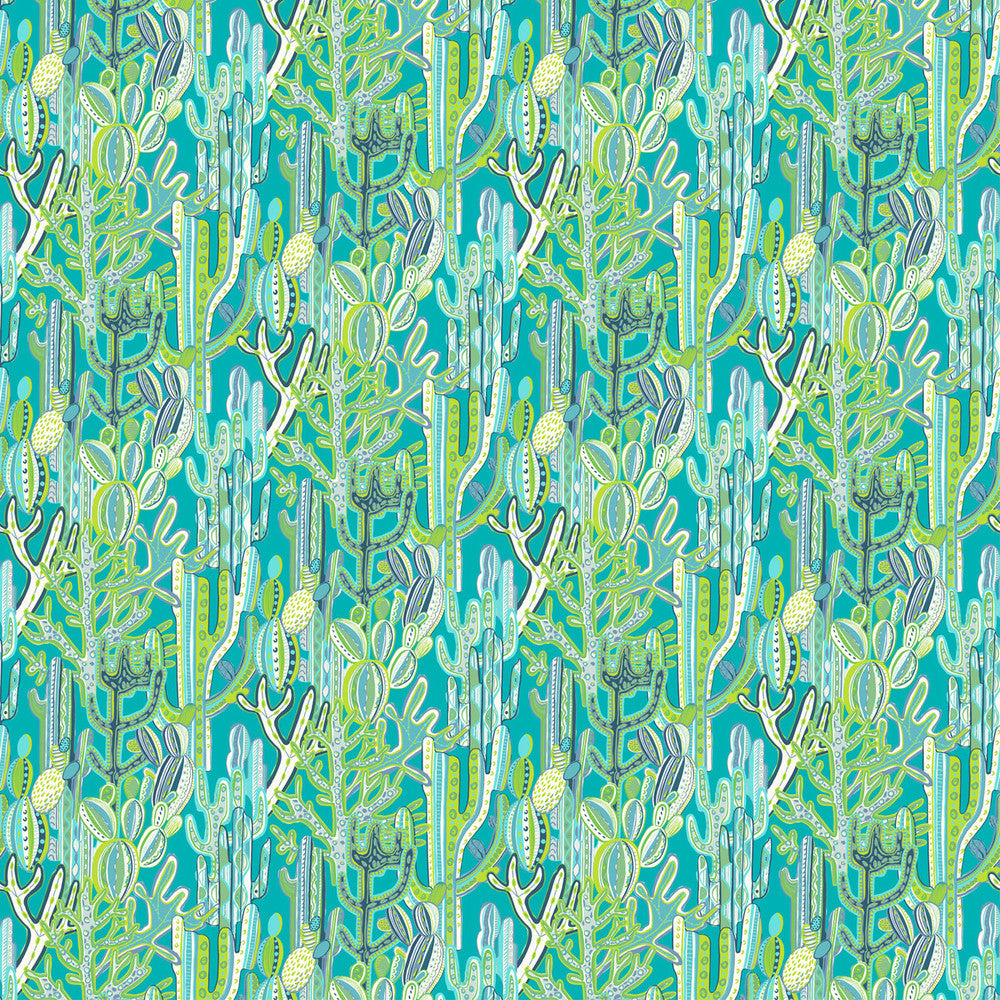 Cactus Azul/Verde by Gaston Y Daniela Designer Fabric GASTON LIBRERIA COTTON - 100% Italy MEDIUM Horizontal: 55.94 and Vertical: 18.91 59 - Swanky Fabrics -
