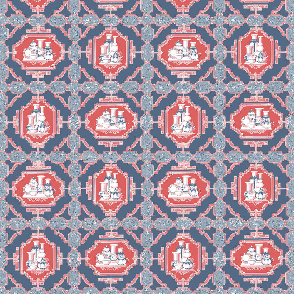 Porcelanas Azul by Gaston Y Daniela Designer Fabric GASTON LIBRERIA COTTON - 100% Italy HEAVY Horizontal: 25.61 and Vertical: 24.62 52 - Swanky Fabrics -