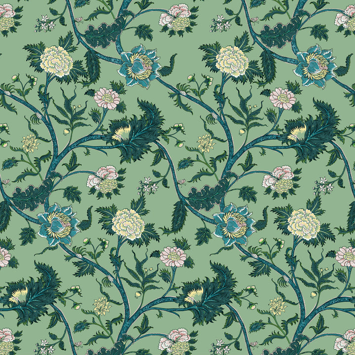 Palampore Verde by Gaston Y Daniela Designer Fabric GASTON LIBRERIA LINEN - 91%;POLYAMIDE - 9% Italy HEAVY Horizontal: 26.52 and Vertical: 50 52.8 - Swanky Fabrics -