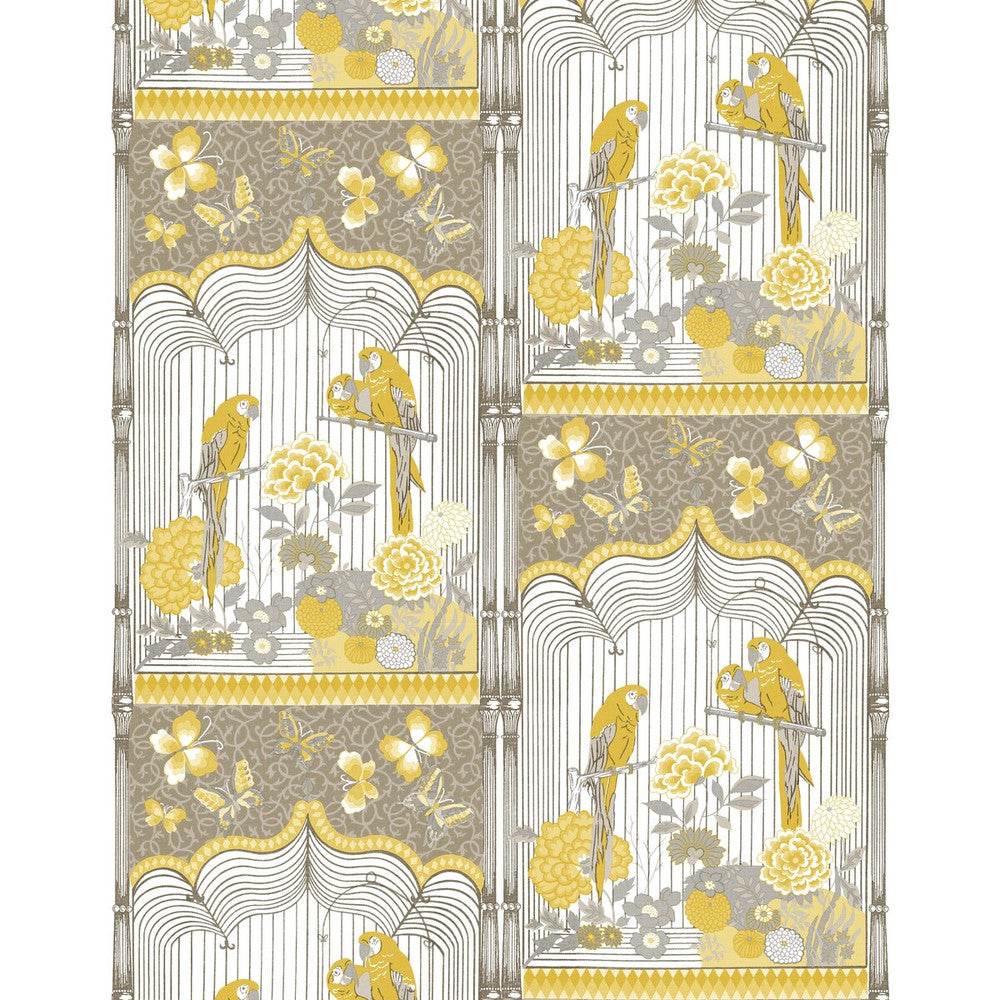Aviary Ocre by Gaston Y Daniela Designer Wallcovering GASTON LIBRERIA VINYL - 100% Italy - Horizontal: 0 and Vertical: 20.8 27.5 - Swanky Fabrics -