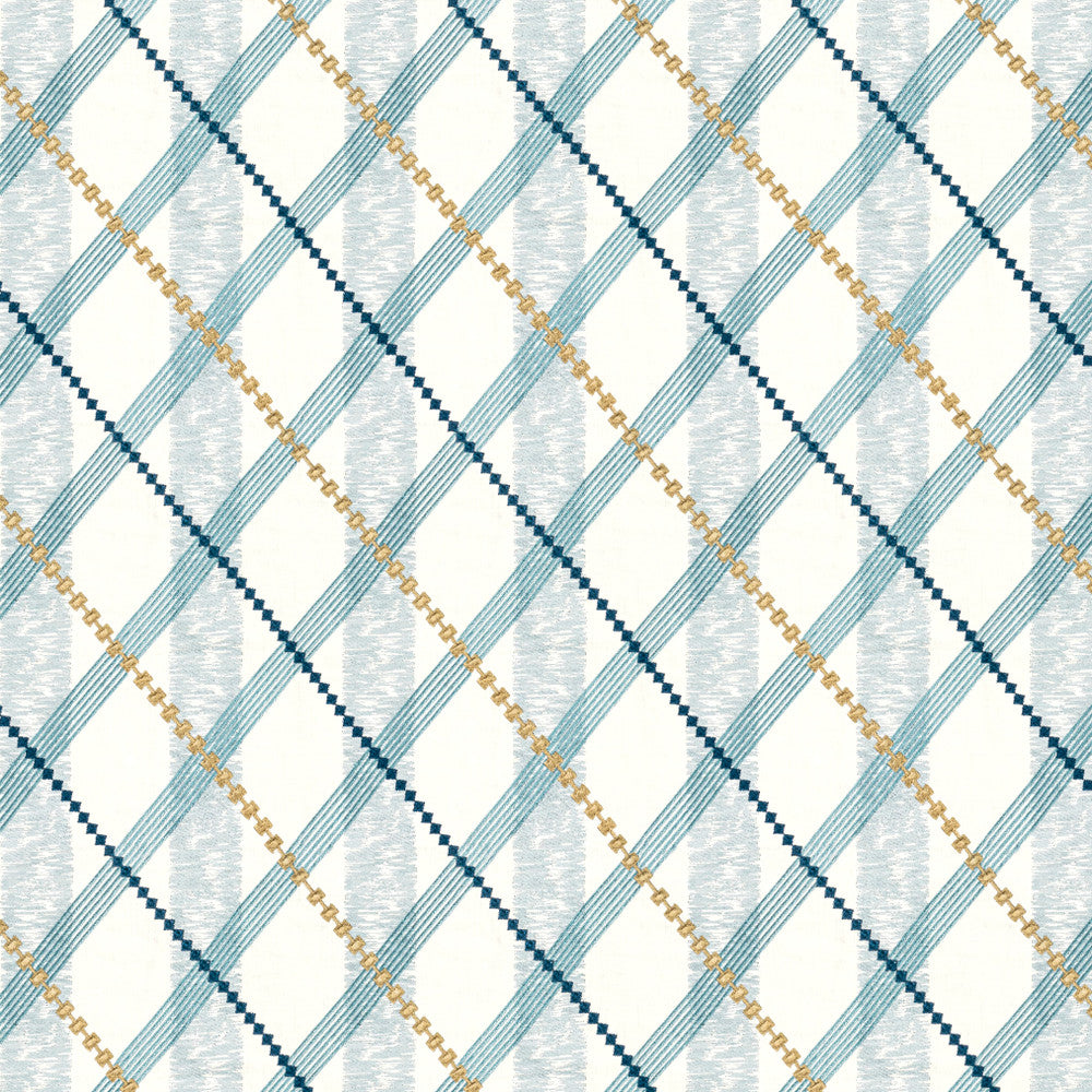 Gleam 1 Blue by Stout Designer Fabric RAINBOW LIBRARY HORIZON/LAKE 60%LIN 40%COT %BEMB INDIA </p><p>Repeat: 15.75 51 in - Swanky Fabrics -