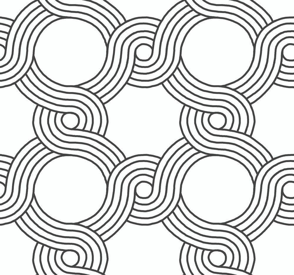 The Twist Black Wallpaper by York Wallcoverings Designer Geometric Resource Library Covers about 60.8 square feet 27-in by 27-ft long roll Prepasted 25.25 - Swanky Fabrics -