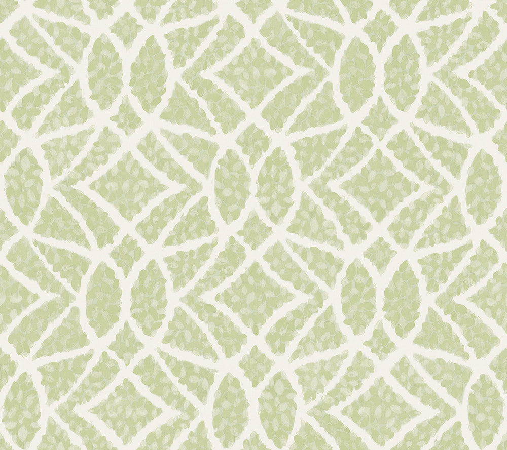 Boxwood Garden Light Green Wallpaper by York Wallcoverings Designer Grandmillennial Covers about 60.8 square feet 27-in by 27-ft long roll Prepasted 24 - Swanky Fabrics -