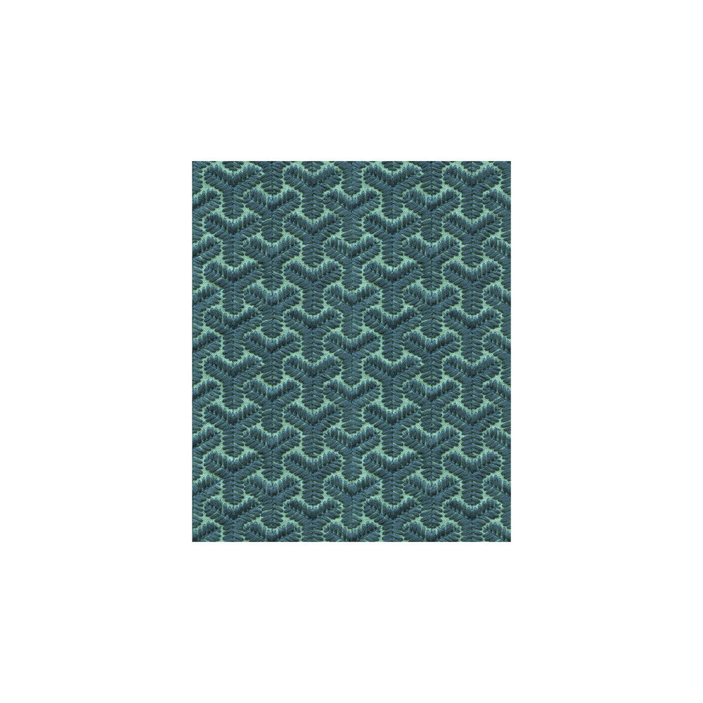 Chengtudoor Emb Blue/Aqua by Groundworks Designer Fabric DAVID HICKS 3 BY ASHLEY HICKS LINEN - 55%;POLYESTER - 45% India LIGHT Horizontal: 2.125 and Vertical: 1.25 51 - Swanky Fabrics -