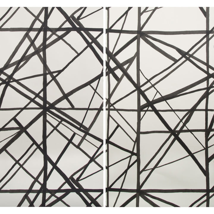 Channels Paper Ebony/Ivry by Groundworks Designer Wallcovering KELLY WEARSTLER WALLPAPERS PAPER - 100% United States - Horizontal: 55 and Vertical: 41.25 55 - Swanky Fabrics -