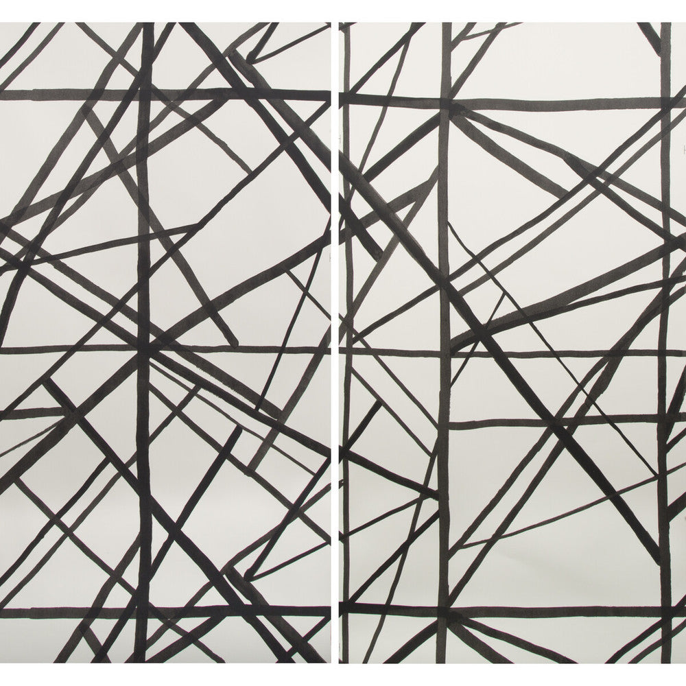 Channels Paper Ebony/Ivry by Groundworks Designer Wallcovering KELLY WEARSTLER WALLPAPERS PAPER - 100% United States Horizontal: 55 and Vertical: 41.25 55 - Swanky Fabrics -