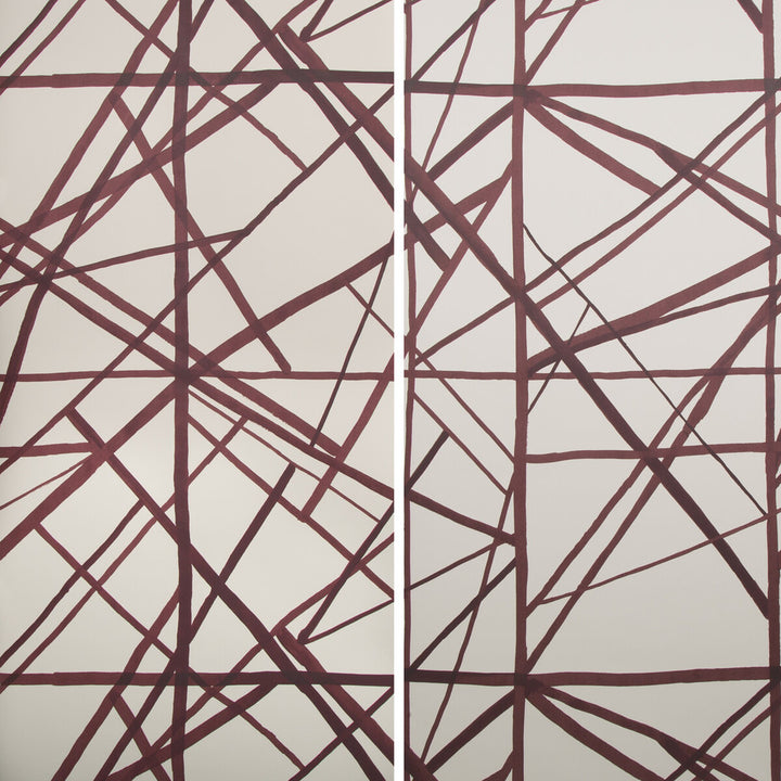 Channels Paper Plum/Oatmeal by Groundworks Designer Wallcovering KELLY WEARSTLER WALLPAPERS PAPER - 100% United States Horizontal: 55 and Vertical: 41.25 55 - Swanky Fabrics -