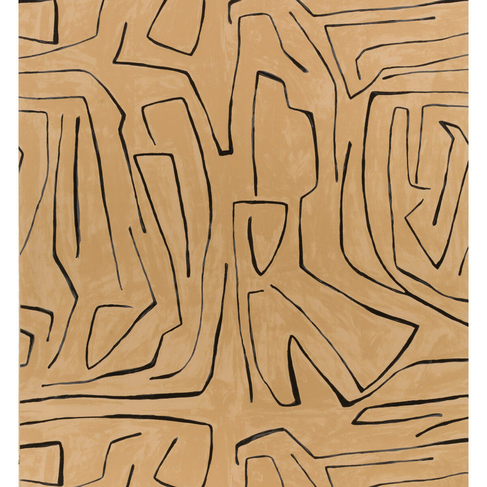 Graffito Sand/Black by Groundworks Designer Wallcovering KELLY WEARSTLER WALLPAPERS II PAPER - 100% United States Horizontal: 54 and Vertical: 54 54 - Swanky Fabrics -