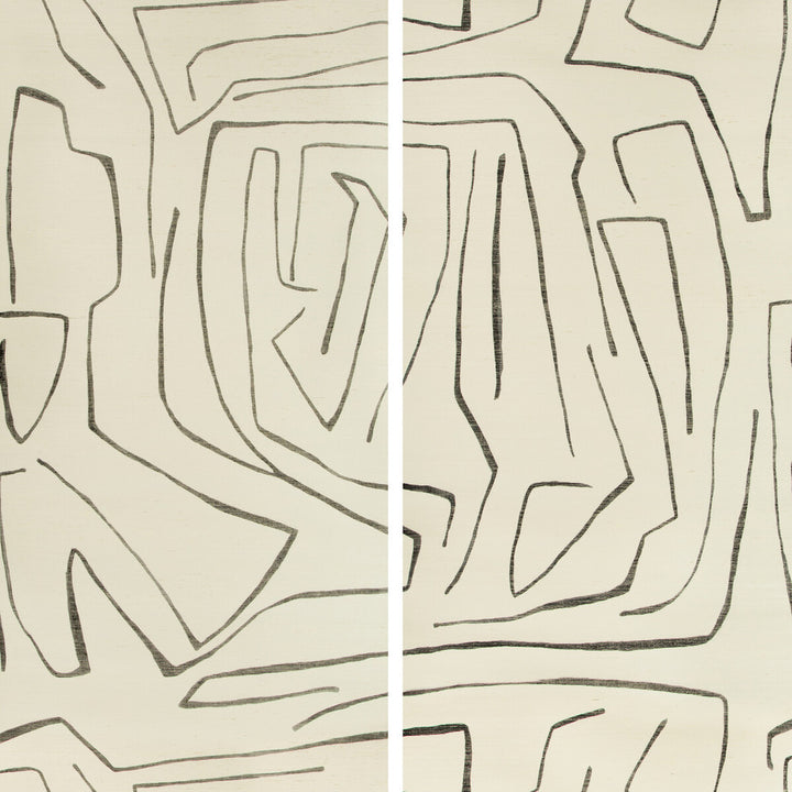 Graffito Ii Ivory/Ebony by Groundworks Designer Wallcovering KELLY WEARSTLER WALLPAPERS IV JUTE - 100% United States Horizontal: 62 and Vertical: 62 62 - Swanky Fabrics -