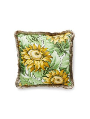 Sunflower Print Pillow 18 X 18 - Harvest GWSUNFLPILA0001 by Scalamandre Designer Pillows 90% COTTON 10% LINEN U.S.A. Horizontal: and Vertical: 0 - Swanky Fabrics -