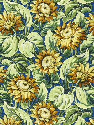 Sunflower Print Cobalt GW166310002 by Grey Watkins Designer Fabric FOLKLORE 90% COTTON 10% LINEN UNITED KINGDOM MEDIUM DUTY Horizontal: 31.5" and Vertical: 27.25" 54 - Swanky Fabrics -