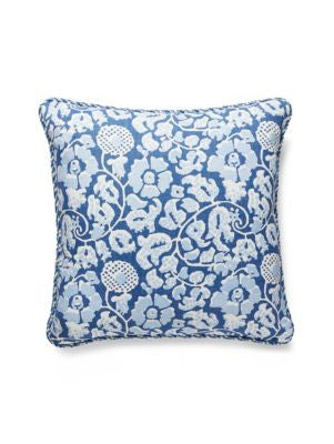Maiden Floral Pillow 22 X 22 - Denim GWMAIDFPILL0003 by Scalamandre Designer Pillows 60% LINEN 30% COTTON 10% NYLON U.S.A. Horizontal: and Vertical: 0 - Swanky Fabrics -