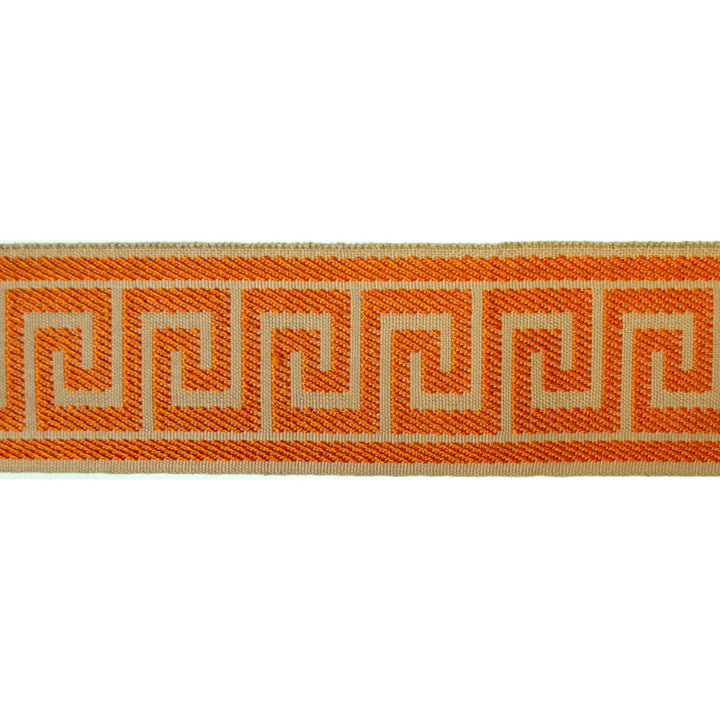 Greek Key Tangerine by Europatex Designer Fabric Tapes Decor 100% Polyester 1.40 inches - Swanky Fabrics -