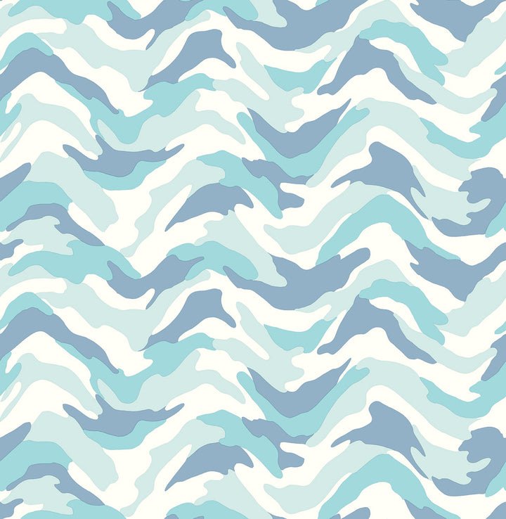 Stealth Light Blue Camo Wave Wallpaper by Brewster Designer Brewster Kids Covers about 56.4 square feet 20.5-in by 33-ft long roll Unpasted 21 - Swanky Fabrics -