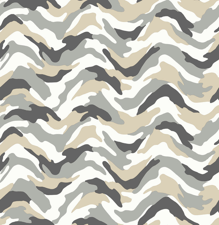 Stealth Grey Camo Wave Wallpaper by Brewster Designer Brewster Kids Covers about 56.4 square feet 20.5-in by 33-ft long roll Unpasted 21 - Swanky Fabrics -