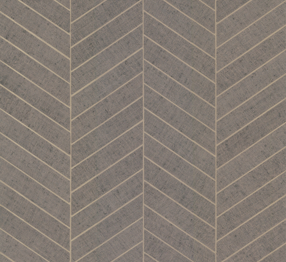 Atelier Herringbone Grey Wallpaper by Ronald Redding Designer Traveler Covers about 72 square feet 36-in by 24-ft long roll Unpasted 0 - Swanky Fabrics -