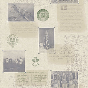 Archive Blue Novelty Wallpaper by Brewster Designer