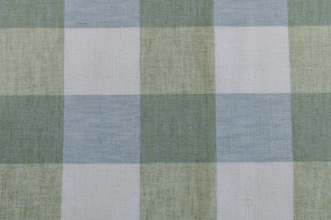 Vespa Check Sagegrass by Roth & Tompkins Fabric - 40% Polyester, 35% Cotton, 25% Linen - India - 100,000 - V: 4"  H: 4" - 54" - Fabric Carolina -
