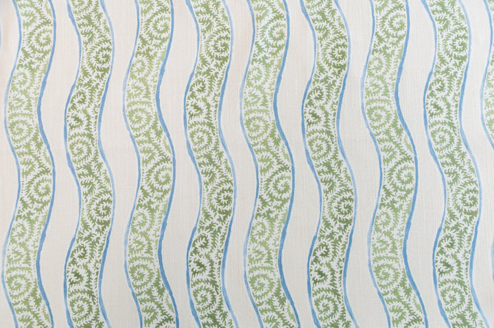 Seychelles Kiwi Blue by Roth & Tompkins Fabric - 50% Cotton, 35% Viscose, 15% Linen - India - 15,000 - V: 11.5"  H: 9" - 54" - Fabric Carolina -