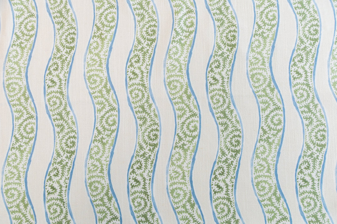 Seychelles Kiwi Blue by Roth & Tompkins Fabric - 50% Cotton, 35% Viscose, 15% Linen - India - 15,000 - V: 11.5"  H: 9" - 54" - Fabric Carolina -