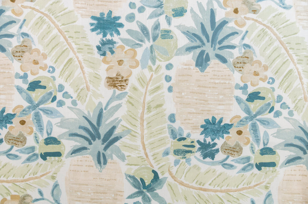 Pina Seaglass by Roth & Tompkins Fabric - 50% Cotton, 35% Viscose, 15% Linen - India - 15,000 - V: 17.25"  H: 18" half drop - 54" - Fabric Carolina -