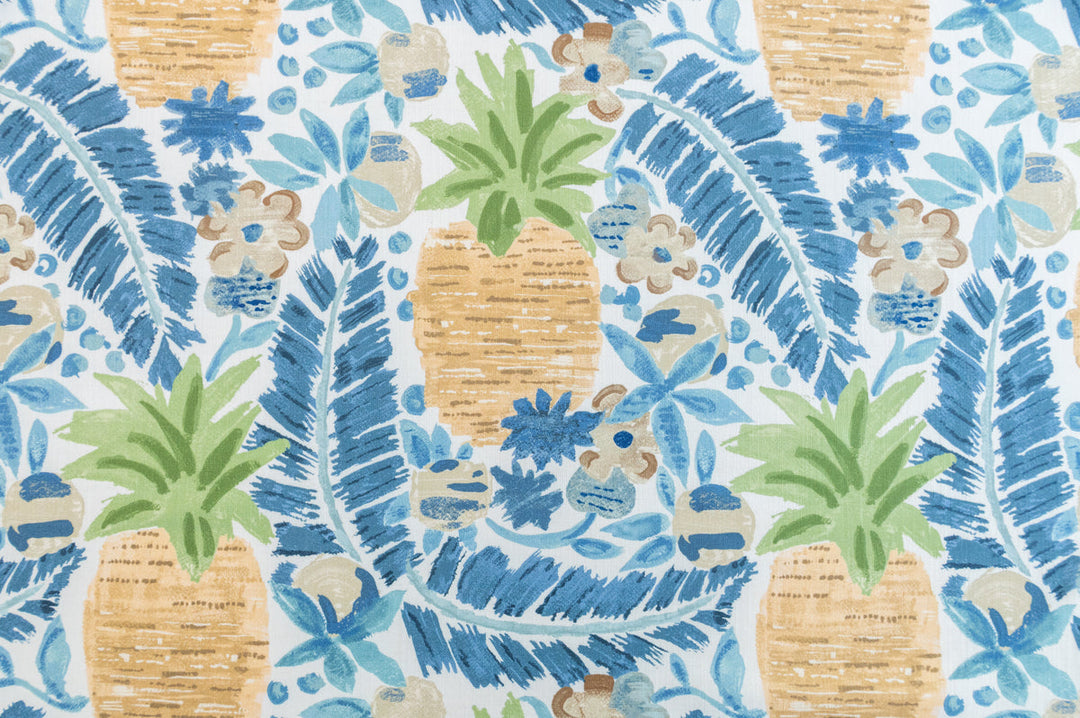 Pina Kiwi Blue by Roth & Tompkins Fabric - 50% Cotton, 35% Viscose, 15% Linen - India - 15,000 - V: 17.25"  H: 18" half drop - 54" - Fabric Carolina -