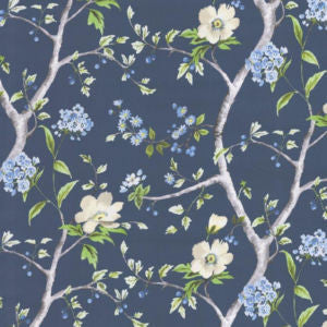 Joanna Navy by Norbar Designer Fabric ROMANCE 100% COTTON INDIA 17 1/6"V 36 1/4"H 55 - Swanky Fabrics -