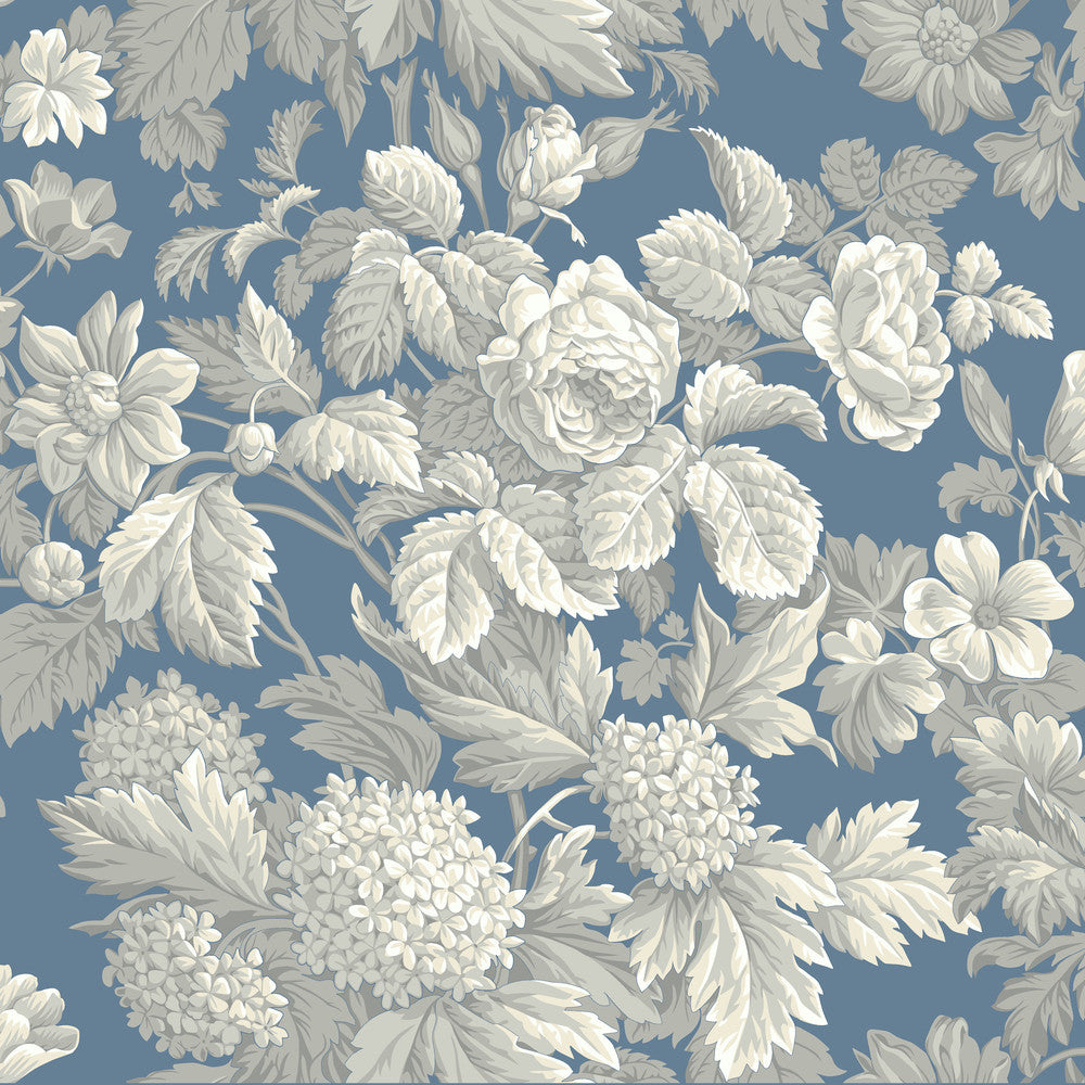 Antique Floral in Wedgewood Blue & Grey Wallpaper by York Wallcoverings Designer Blue Book Covers about 56.4 square feet 20.5-in by 33-ft long roll Prepasted 0 - Swanky Fabrics -