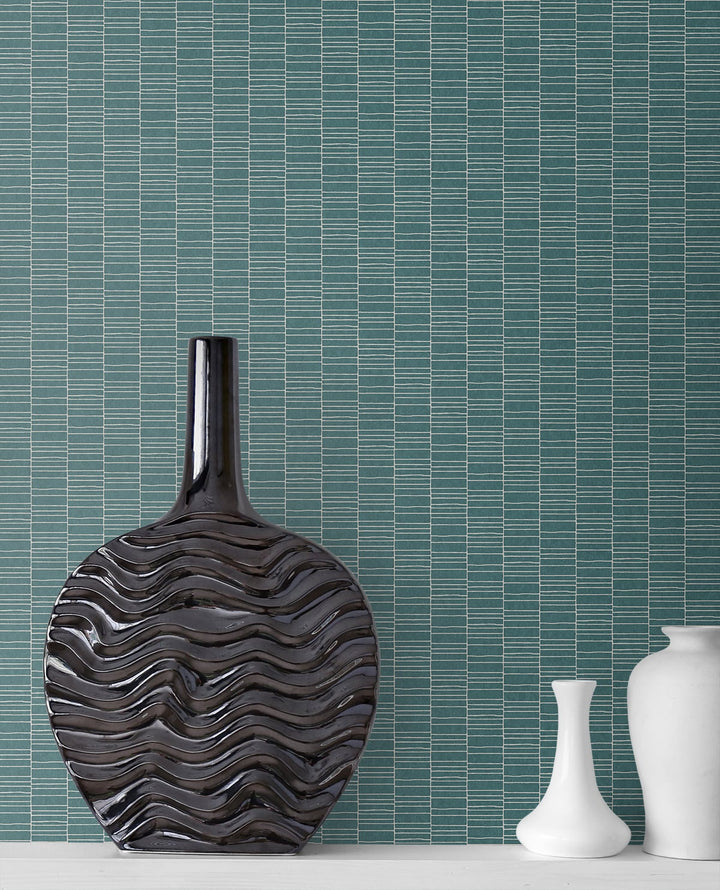 Deco Spliced Stripe Perry Teal KTM1427 by Seabrook Designs Designer Wallpaper