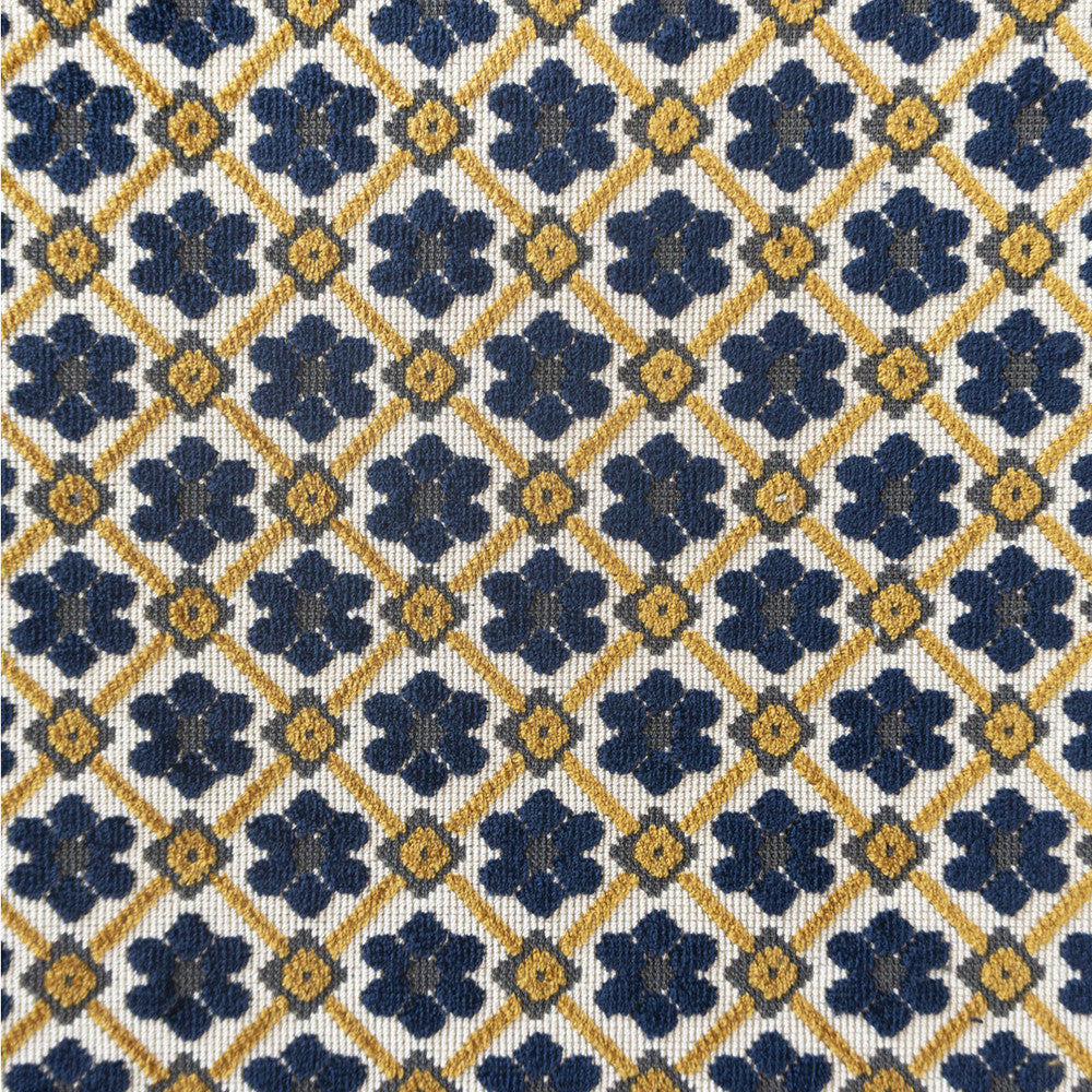 Fruela Navy/Ocre by Gaston Y Daniela Fabric Gaston Y Daniela Fabric Fruela Navy/OcreFabric LORENZO CASTILLO V VISCOSE - 76%;POLYESTER - 24% India </p><p>Repeat: H: 6.8, V: 2.32 55.11 - Fabric Carolina -