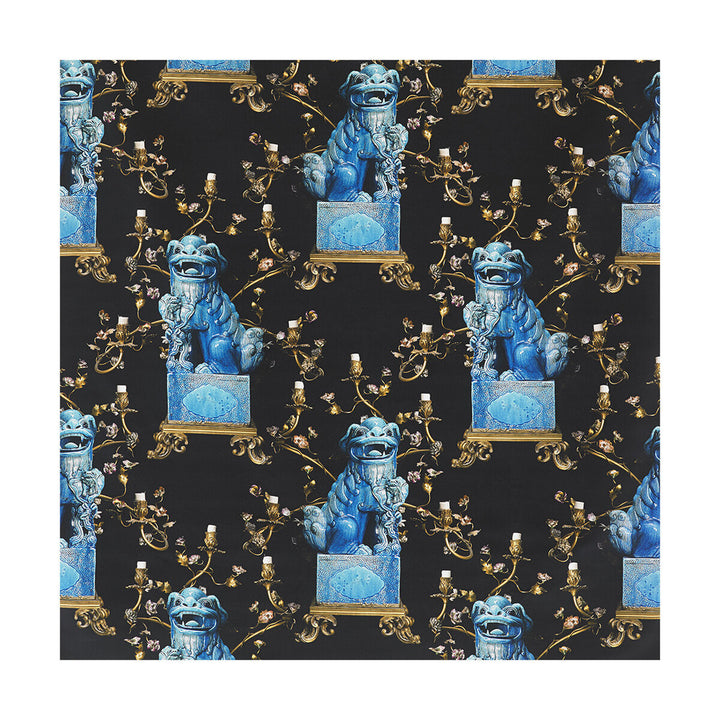 Chien Onyx/Azul by Gaston Y Daniela Designer Fabric LORENZO CASTILLO III COTTON - 100% Italy HEAVY Horizontal: 54.25 and Vertical: 30 55 - Swanky Fabrics -