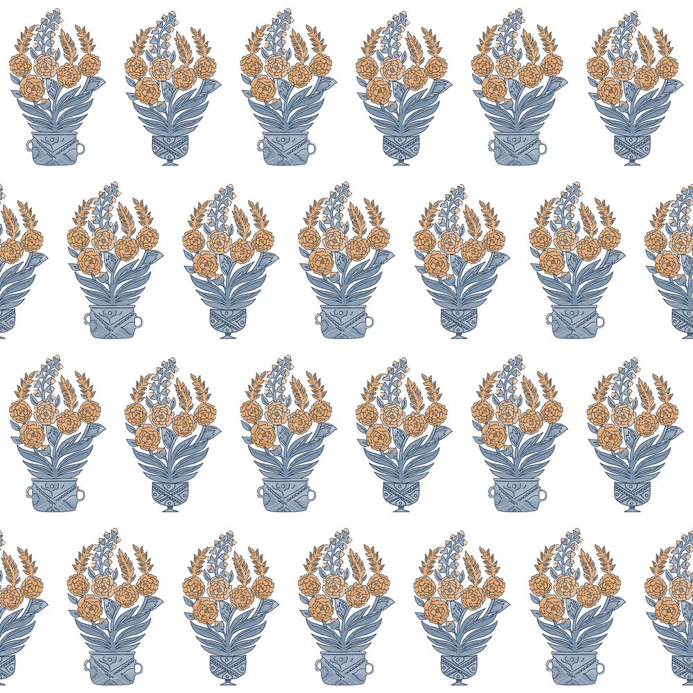 Celorio Wp Azul/Teja by Gaston Y Daniela Designer Wallcovering LORENZO CASTILLO V PAPER - 100% Spain - Horizontal: 0 and Vertical: 10.4 20.8 - Swanky Fabrics -