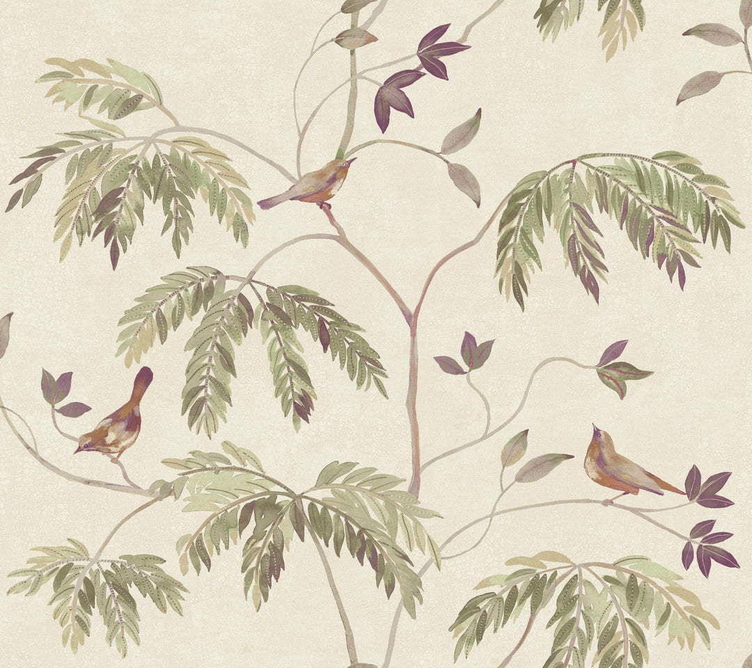 Cillian Plum Botanical Bird Trail Wallpaper by Antonina Vella Designer