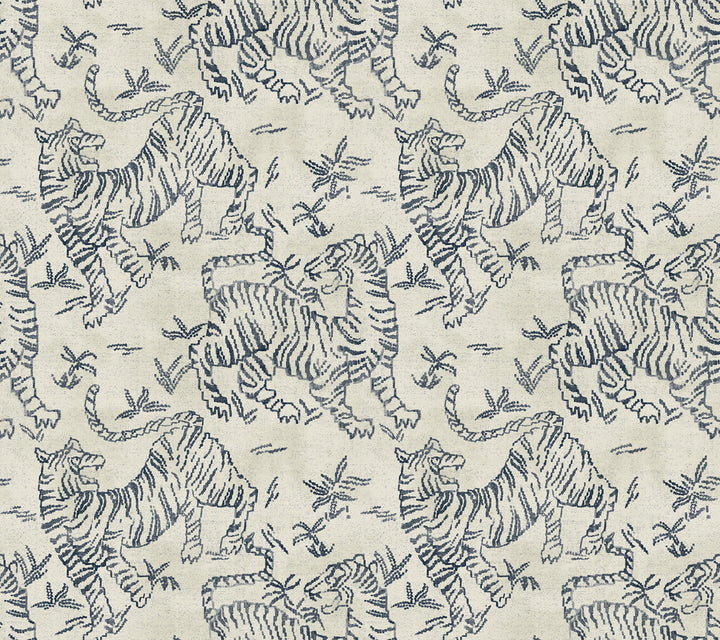 Orly Tigers Indigo Wallpaper by Lemieux et Cie Designer Lemieux et Cie Signature Covers about 60.8 square feet 27-in by 27-ft long roll Unpasted 24 - Swanky Fabrics -
