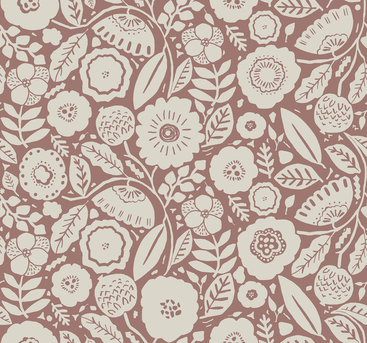Camille Blossom Vintage Rose Wallpaper by Lemieux et Cie Designer Lemieux et Cie Signature Covers about 60.8 square feet 27-in by 27-ft long roll Unpasted 25.25 - Swanky Fabrics -