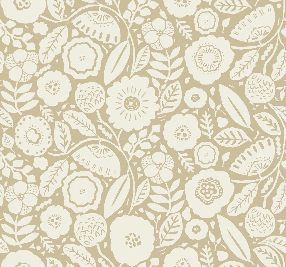 Camille Blossom Ochre Wallpaper by Lemieux et Cie Designer Lemieux et Cie Signature Covers about 60.8 square feet 27-in by 27-ft long roll Unpasted 25.25 - Swanky Fabrics -