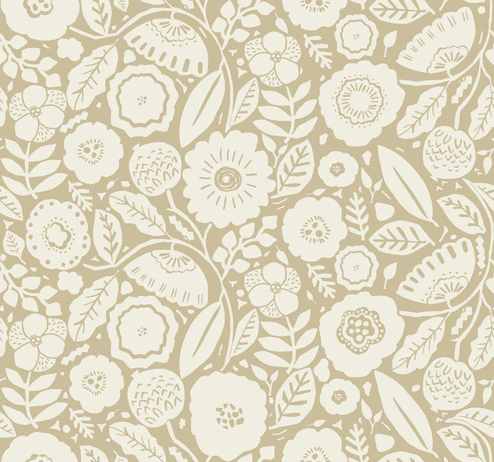Camille Blossom Ochre Wallpaper by Lemieux et Cie Designer Lemieux et Cie Signature Covers about 60.8 square feet 27-in by 27-ft long roll Unpasted 25.25 - Swanky Fabrics -