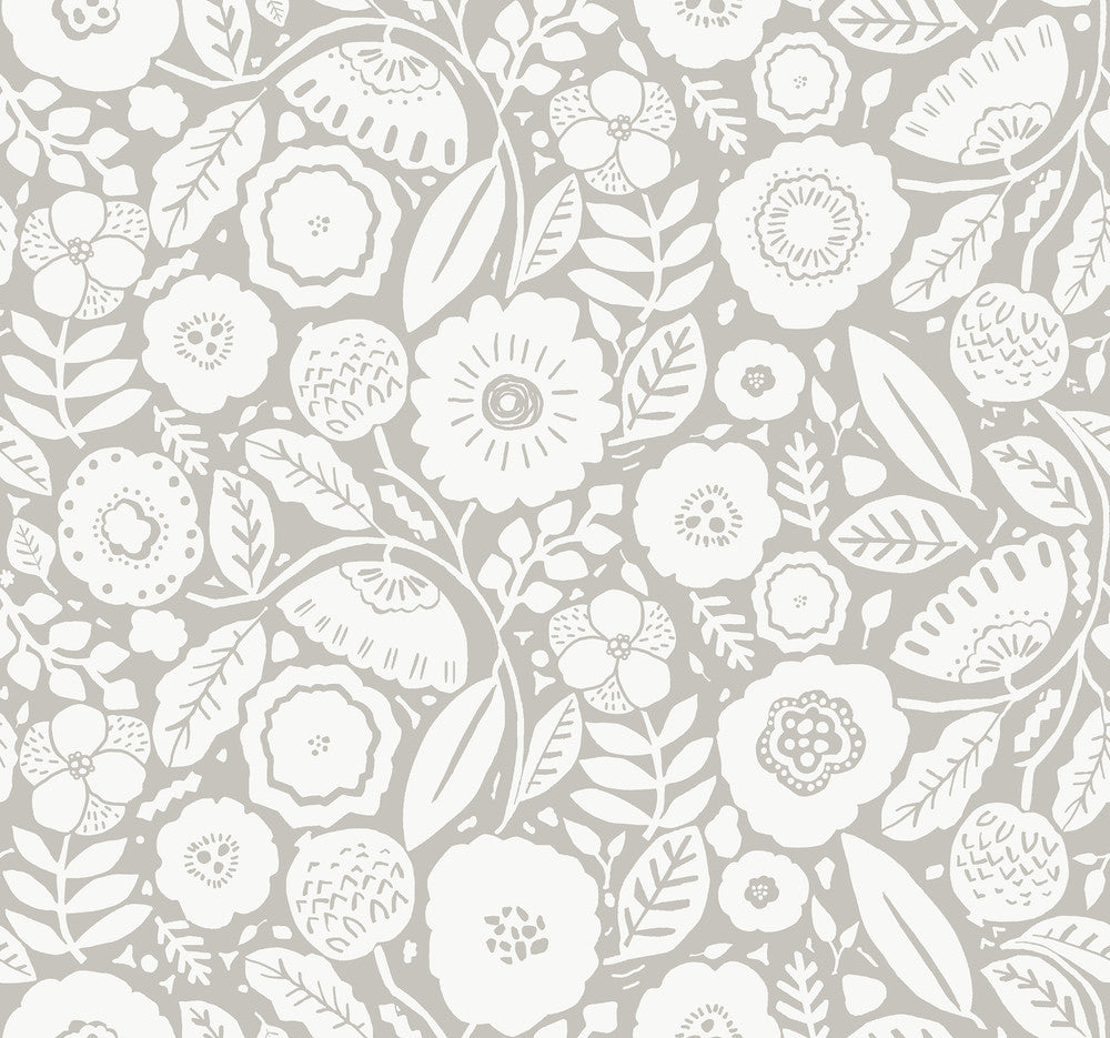 Camille Blossom Grey Wallpaper by Lemieux et Cie Designer Lemieux et Cie Signature Covers about 60.8 square feet 27-in by 27-ft long roll Unpasted 25.25 - Swanky Fabrics -