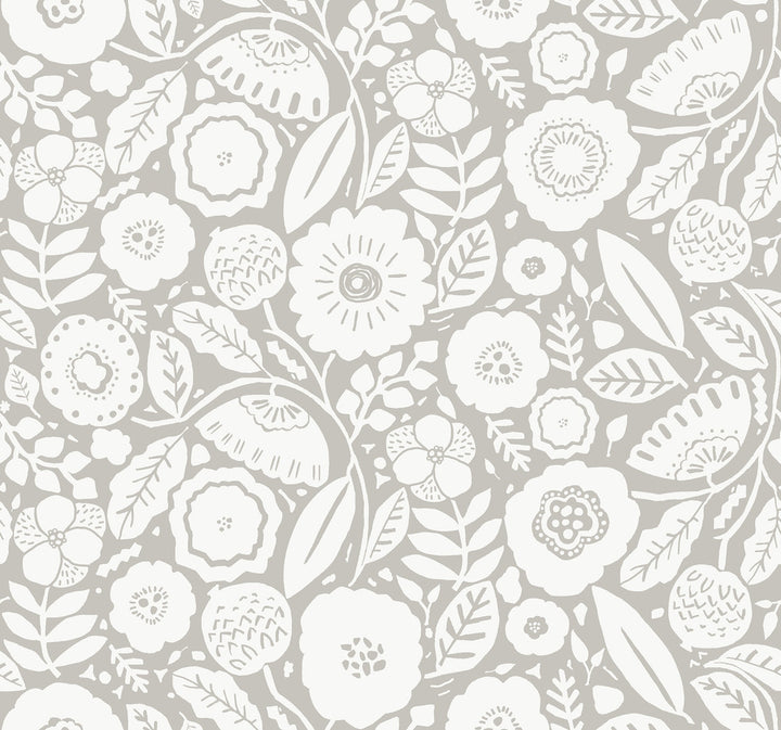 Camille Blossom Grey Wallpaper by Lemieux et Cie Designer Lemieux et Cie Signature Covers about 60.8 square feet 27-in by 27-ft long roll Unpasted 25.25 - Swanky Fabrics -