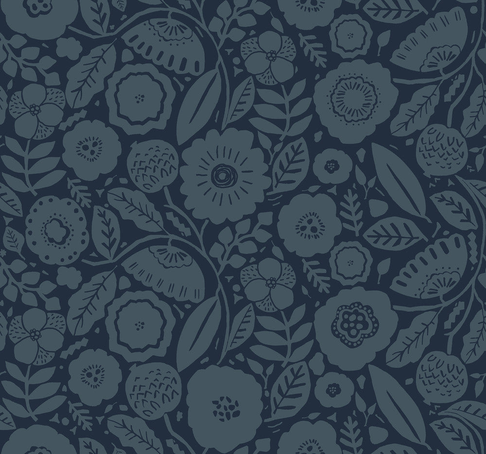 Camille Blossom Indigo Wallpaper by Lemieux et Cie Designer Lemieux et Cie Signature Covers about 60.8 square feet 27-in by 27-ft long roll Unpasted 25.25 - Swanky Fabrics -