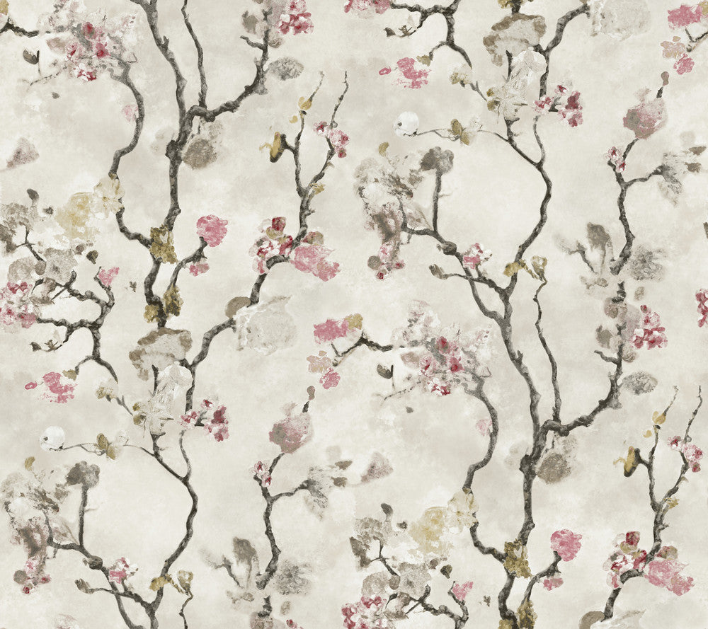 Avril Chinoiserie Rose Wallpaper by Lemieux et Cie Designer Lemieux et Cie Signature Covers about 60.8 square feet 27-in by 27-ft long roll Unpasted 24 - Swanky Fabrics -