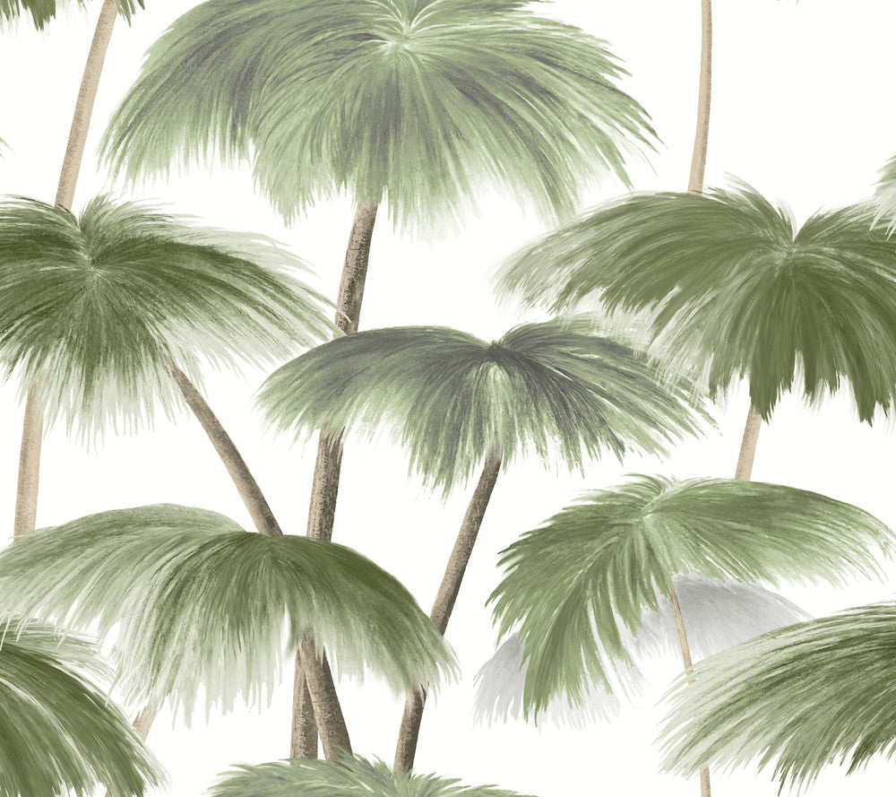 Plein Air Palms Green Wallpaper by Lemieux et Cie Designer Lemieux et Cie Signature Covers about 60.8 square feet 27-in by 27-ft long roll Unpasted 24 - Swanky Fabrics -