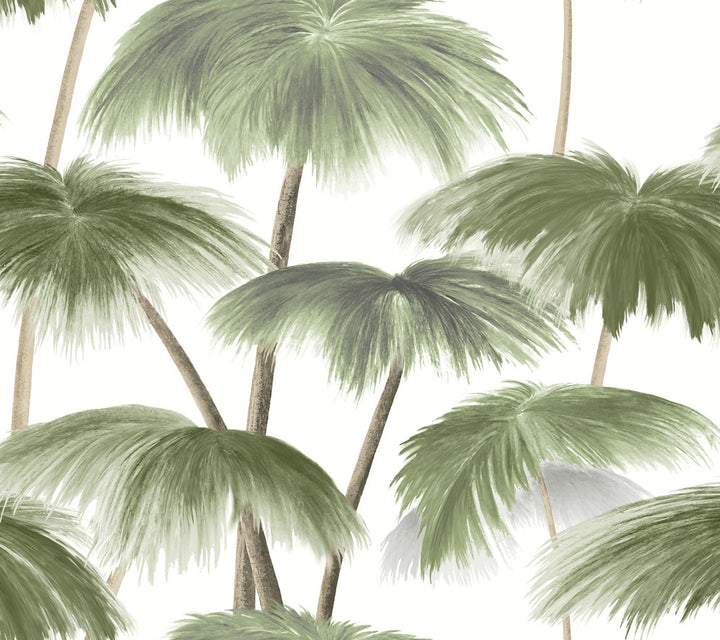 Plein Air Palms Green Wallpaper by Lemieux et Cie Designer Lemieux et Cie Signature Covers about 60.8 square feet 27-in by 27-ft long roll Unpasted 24 - Swanky Fabrics -