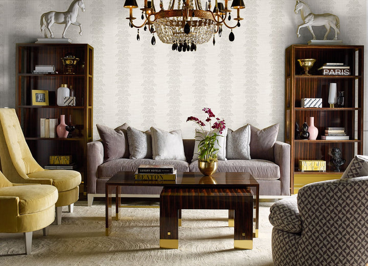 Palm Frond Stripe Stringcloth Cove Gray and Alabaster LN10508 by Lillian August Designer Wallpaper