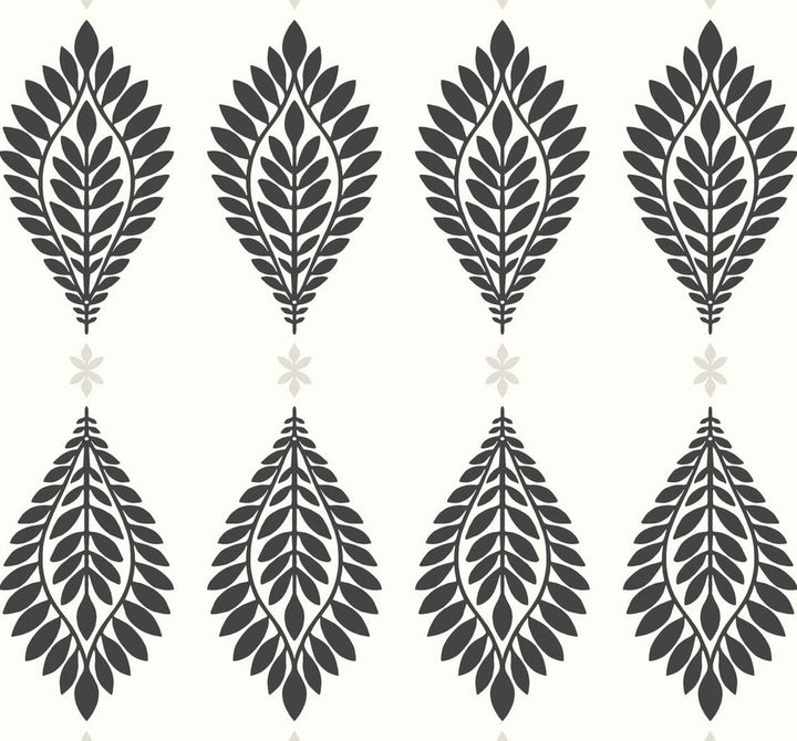Mirasol Palm Frond Ebony and Eggshell LN10600 by Lillian August Designer Wallpaper