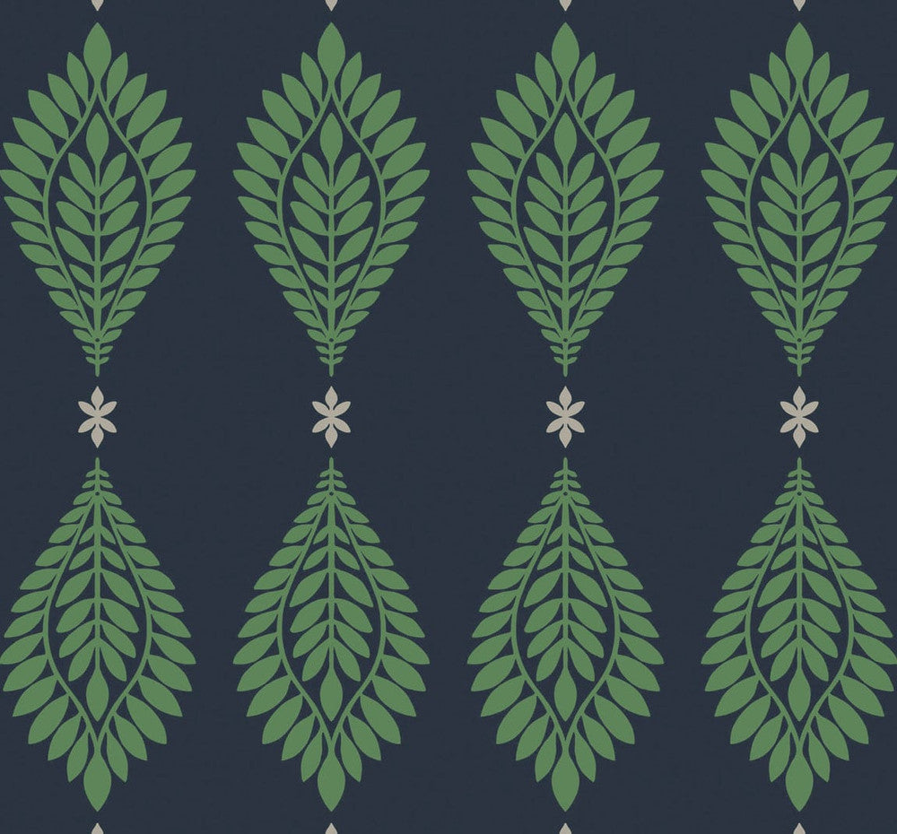 Mirasol Palm Frond Midnight Blue and Spearmint LN10612 by Lillian August Designer Wallpaper