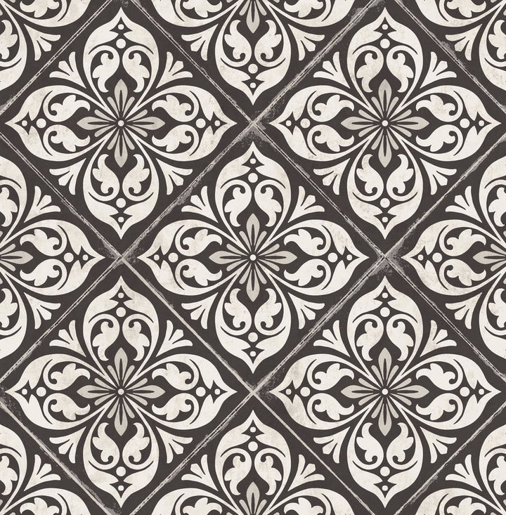 Plumosa Tile Ebony and Silver LN11000 by Lillian August Designer Wallpaper